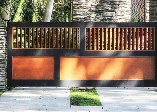 painted and stained wood folding and swinging auto gate