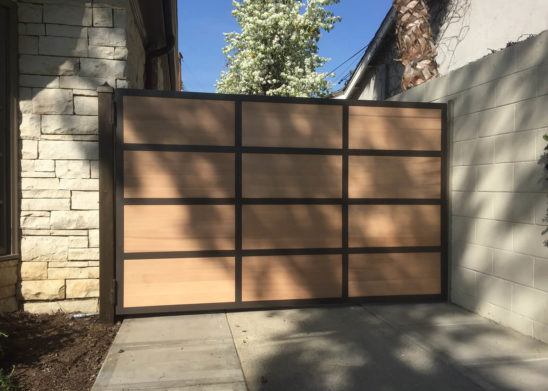 contemporary wood auto swing gate