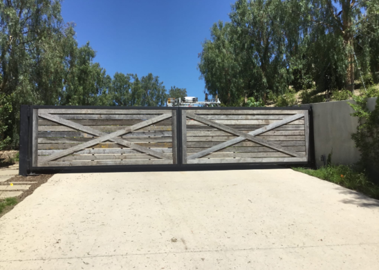 Bi-Fold Gate With Exposed Steel Frame With True Reclaimed Lumber Cladding-Los-Angeles-Orange-County